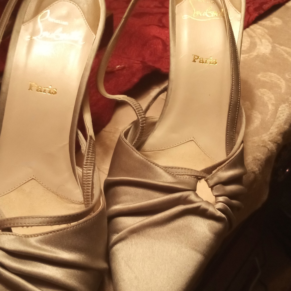 Authentic Christian Louboutin heels, size 41, US 10,  gray satin sheen